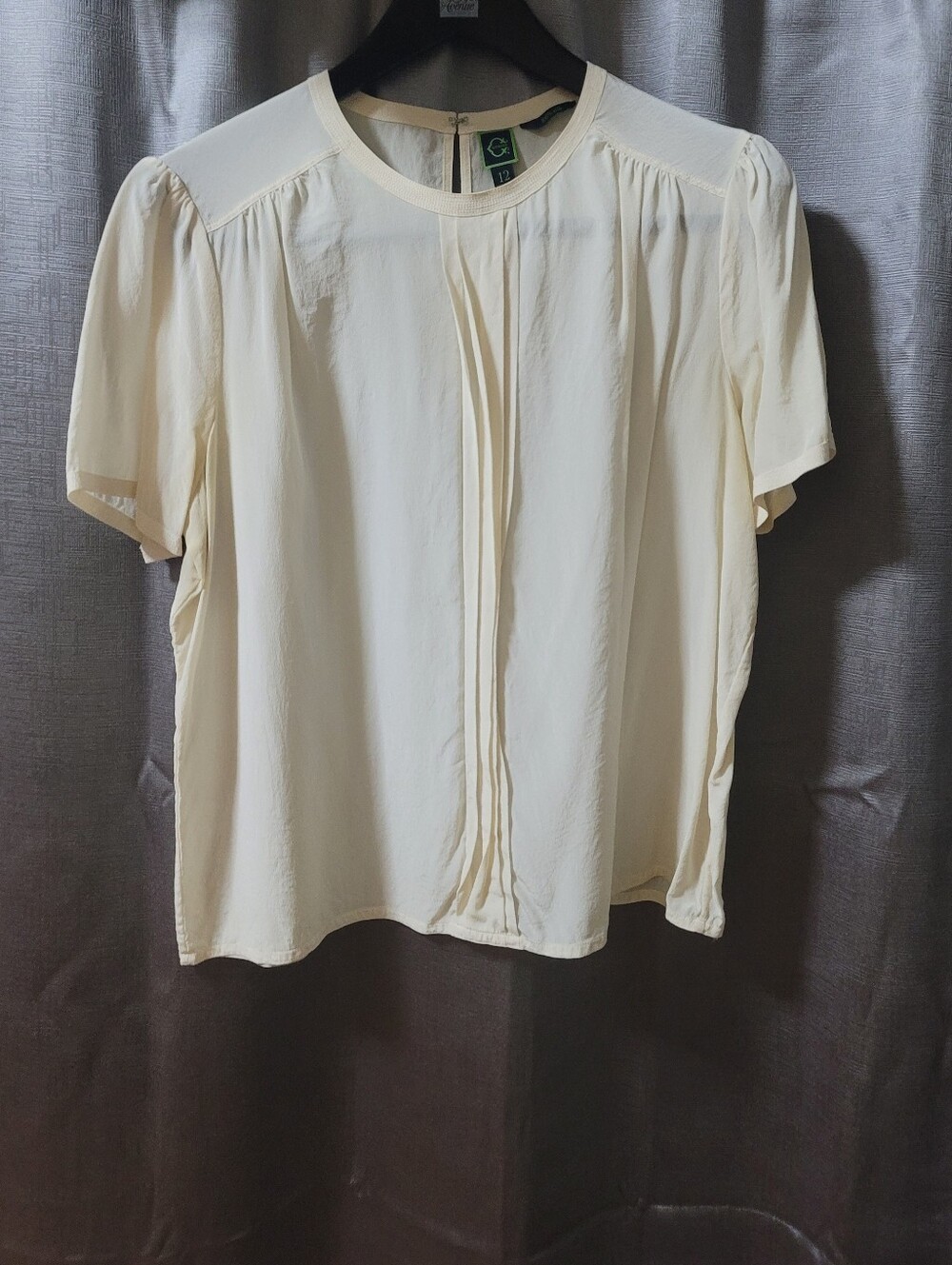 C. Wonder Cream Short Sleeve Pleated Front Blouse
